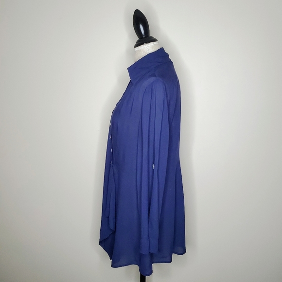 Soft Surroundings | Navy Asymmetrical Wrap Blouse - Picture 8 of 14